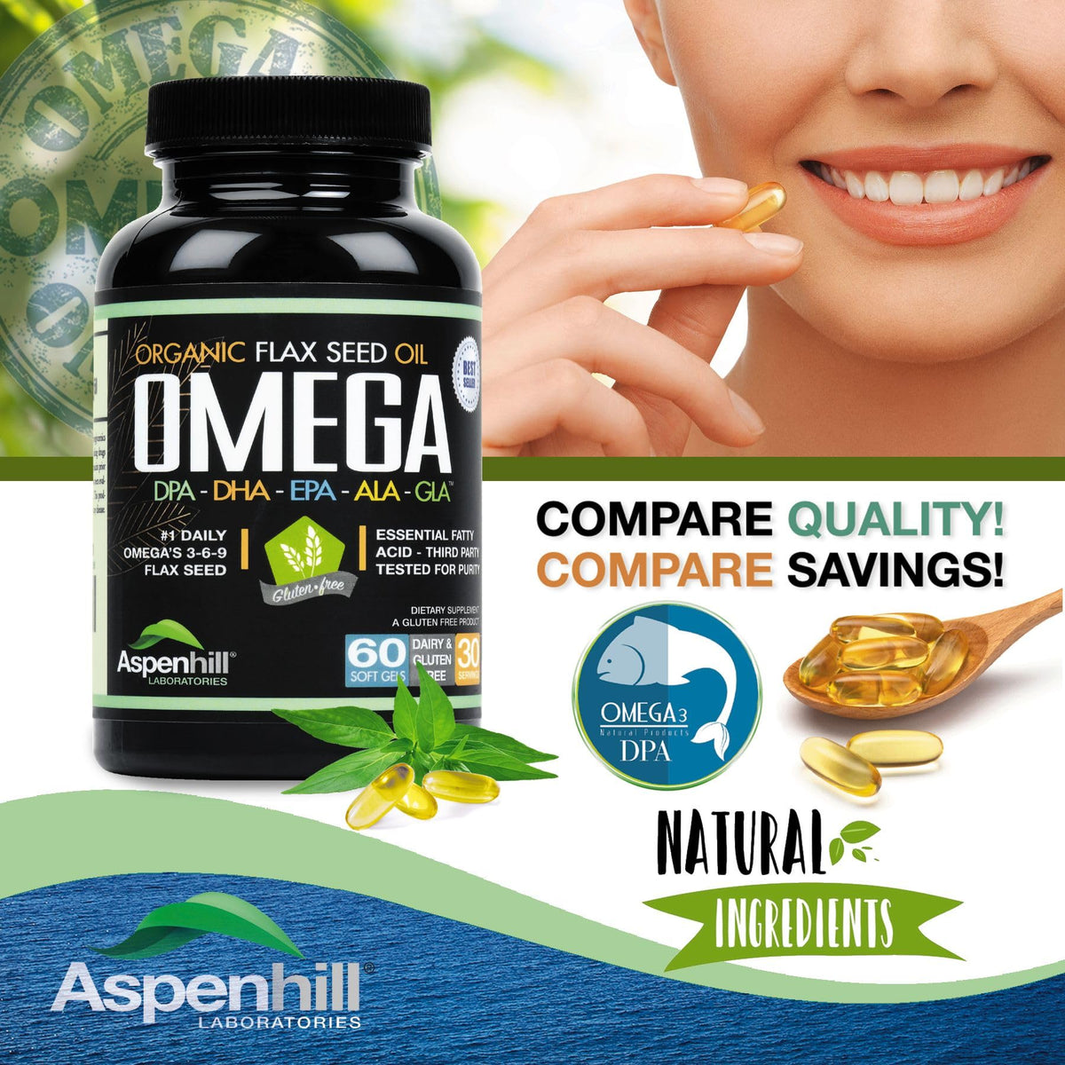 Wild Caught Omega 3 Fish Oil 2400 mg 60 SoftGels A5671