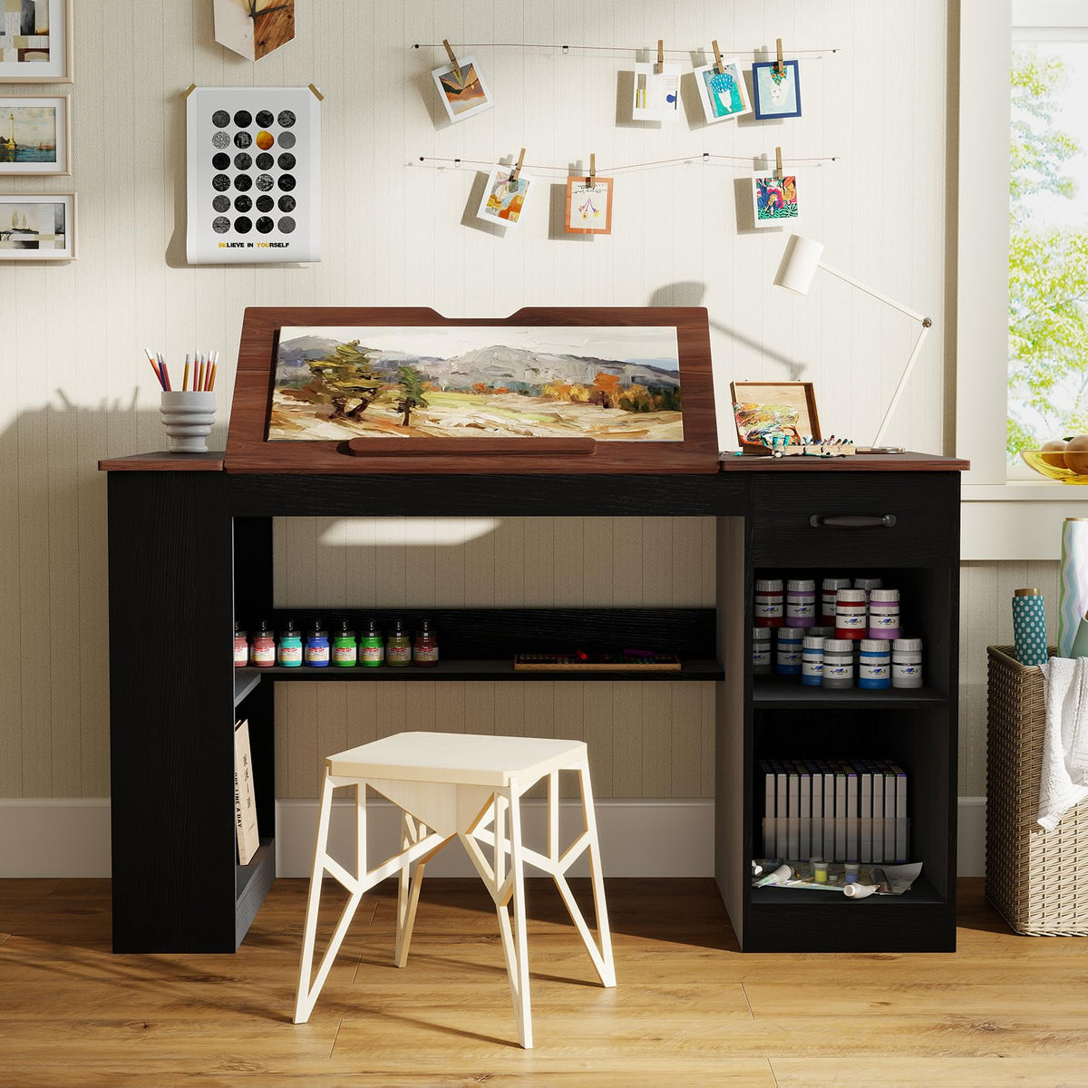 55.1" Black Drafting Table K808