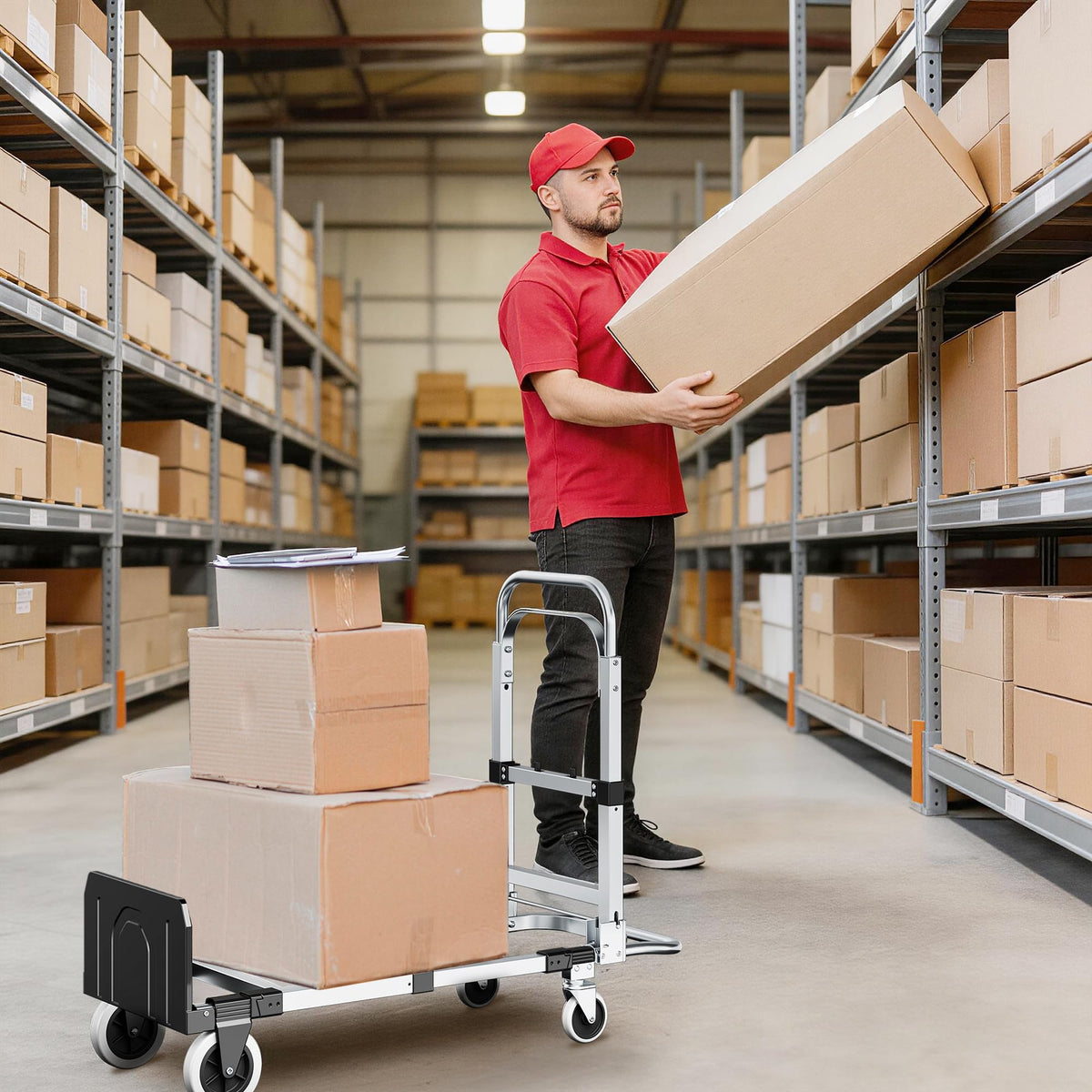 3 in 1 Folding Hand Truck 600lbs Capacity Heavy Duty D7385