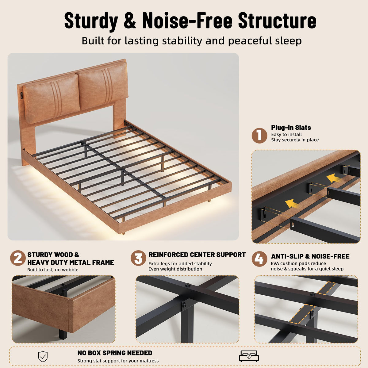 Queen Floating Bed Frame with LED Lights D7874