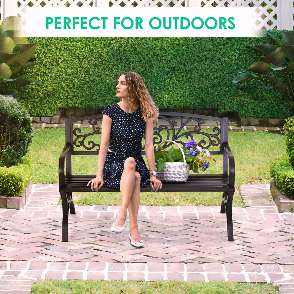 50" Outdoor Garden Bench Black 485lbs Load Capacity D268