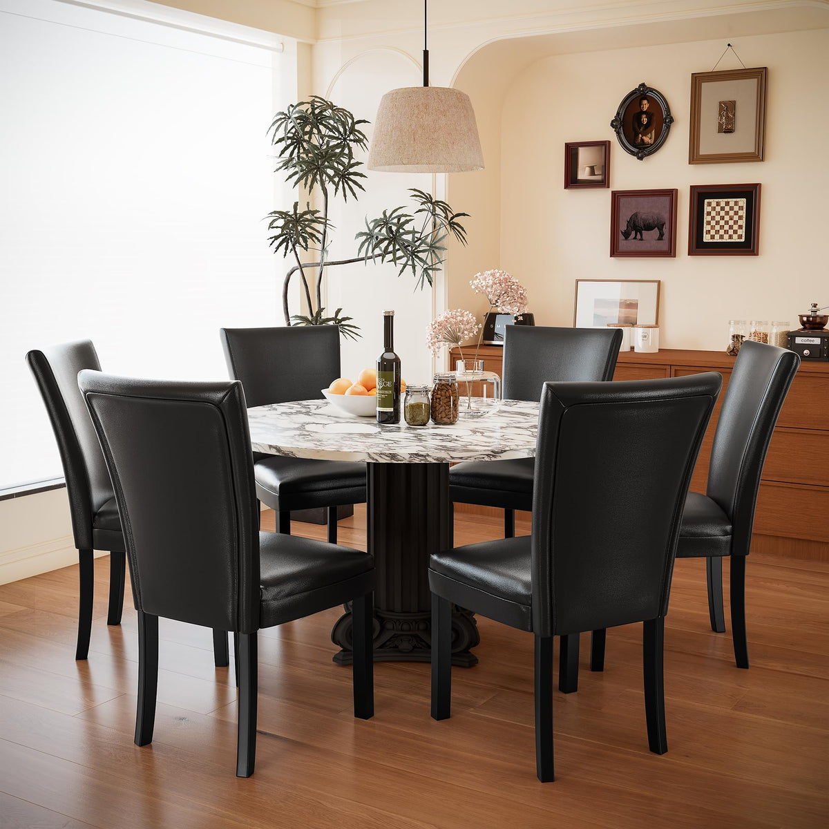 Set of 6 Solid Wood Upholstered Dining Chairs E3638