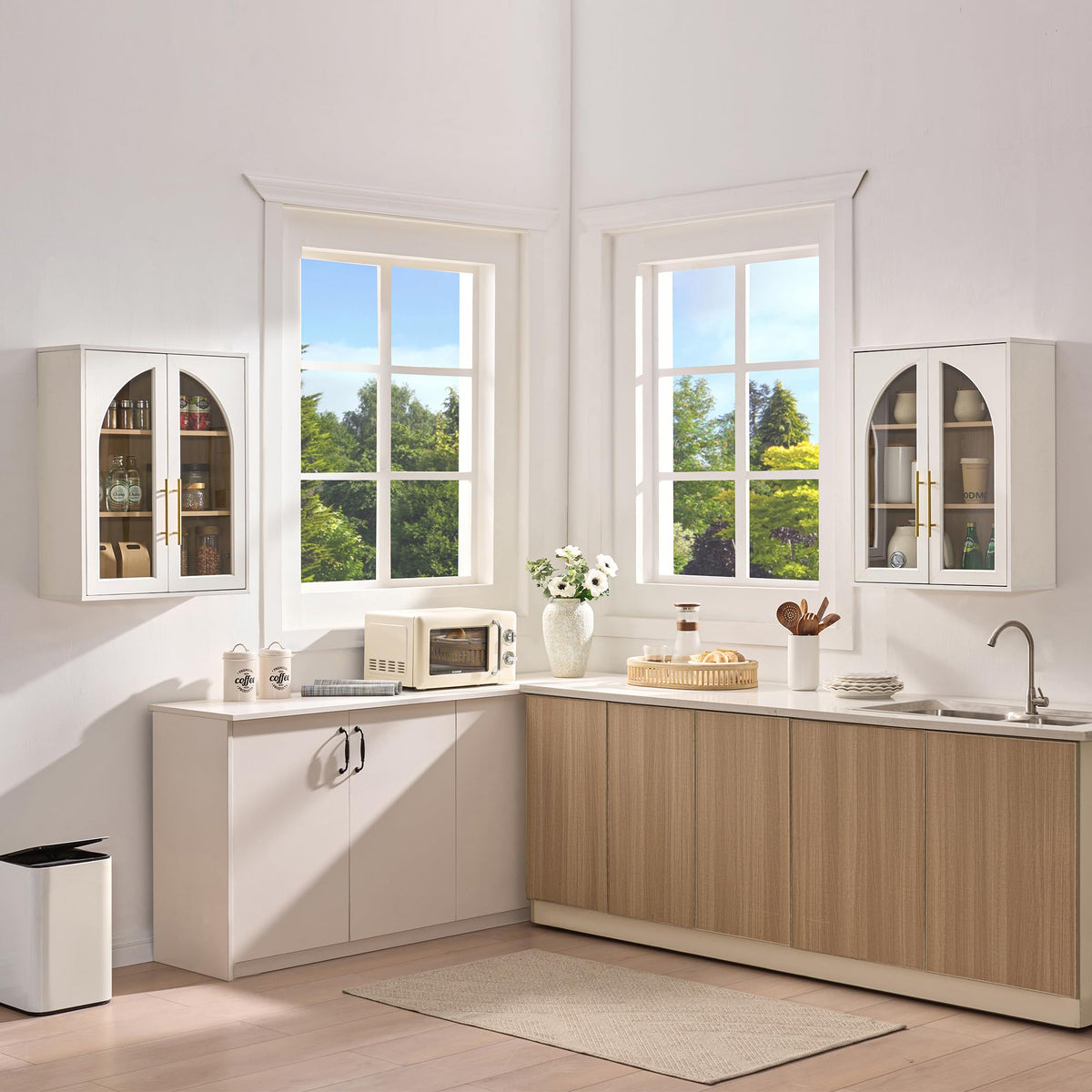 White Wall Mount Bathroom Cabinet with Glass Doors and Adjustable Shelves X9424