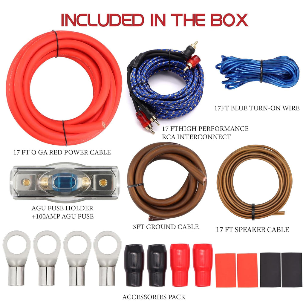 0 Gauge 3000W Amp Wiring Kit with 17FT CCA Power Cable E572226