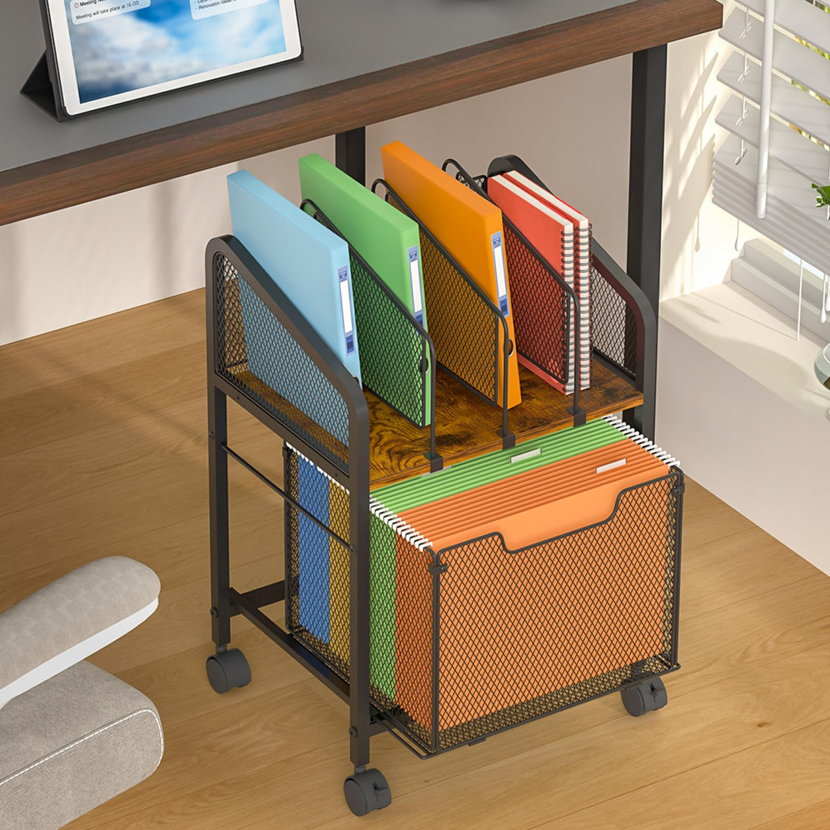 Rolling File Cabinet with Adjustable Dividers and Storage Drawer K6193