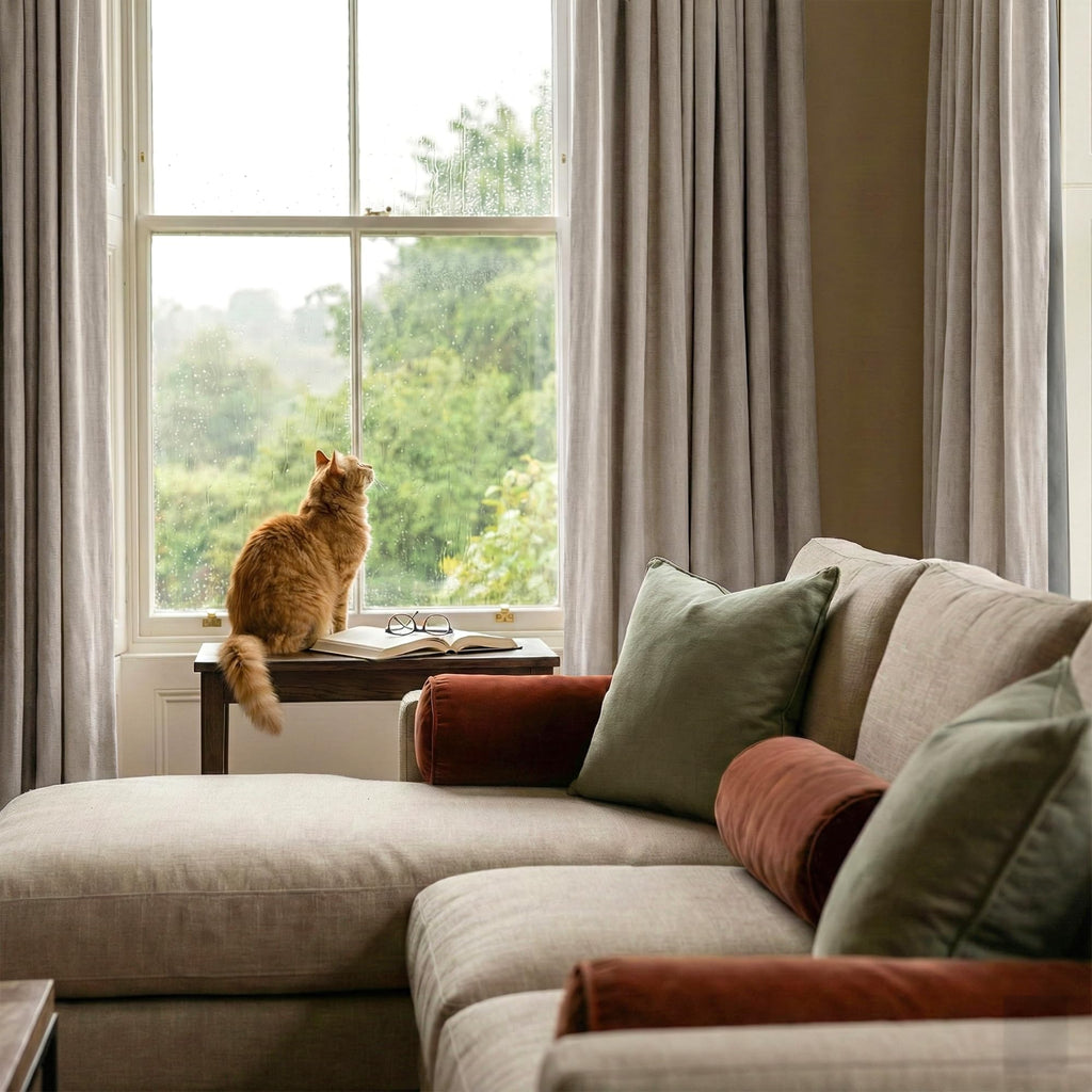 Natural Beige 100% Blackout Linen Curtains 96 Inch C90218