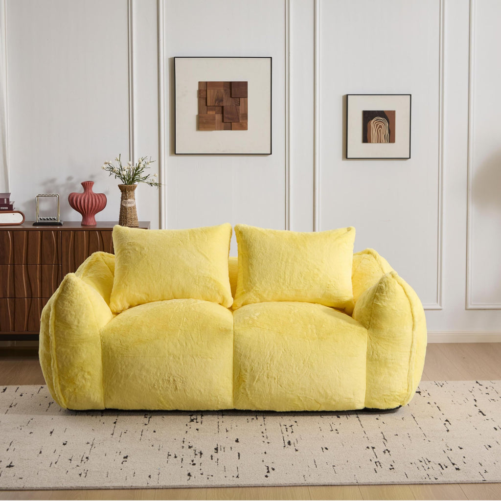 Oversized Ultra Soft Fluffy Faux Fur Bean Bag Chair with Pillows L93927