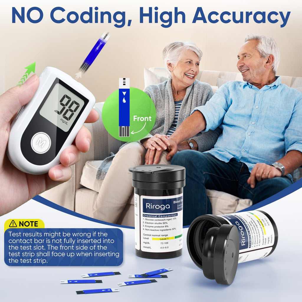 Blood Glucose Monitor Kit with 100 Strips, 100 Lancets, Lancing Device, No Coding T852