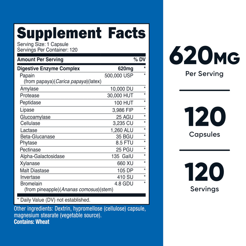 Digestive Enzymes 620mg 120 Capsules C7900