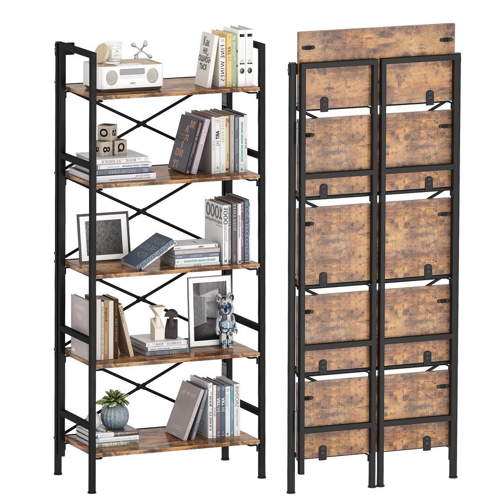 Folding 5 Tier Bookcase with X-Bracket Design X1272