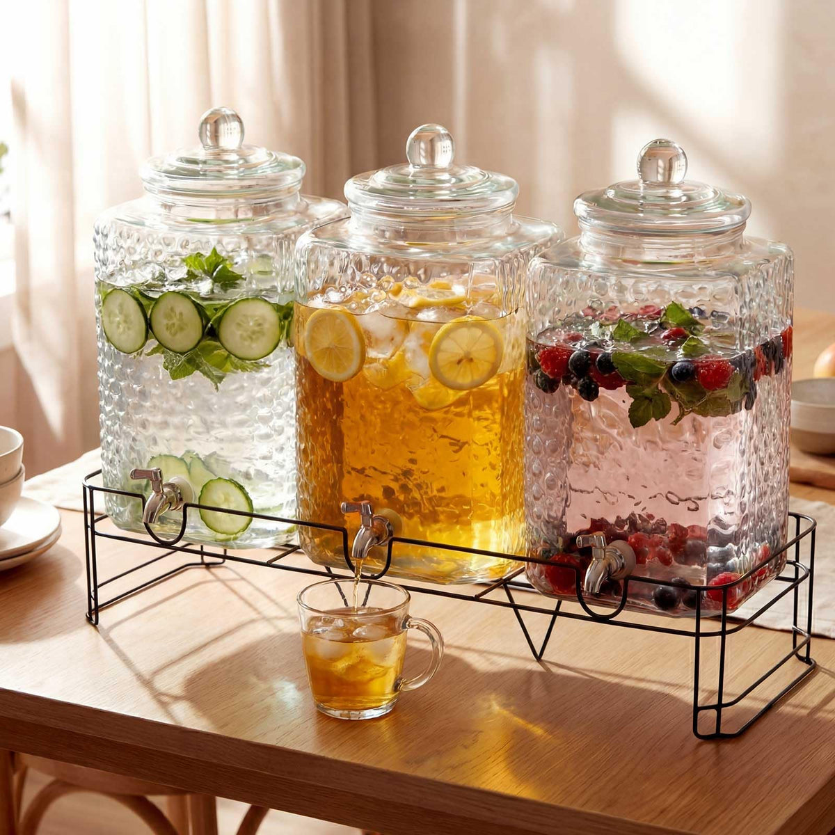 3 Pack 5 Gallon Glass Drink Dispensers with Stand I920956