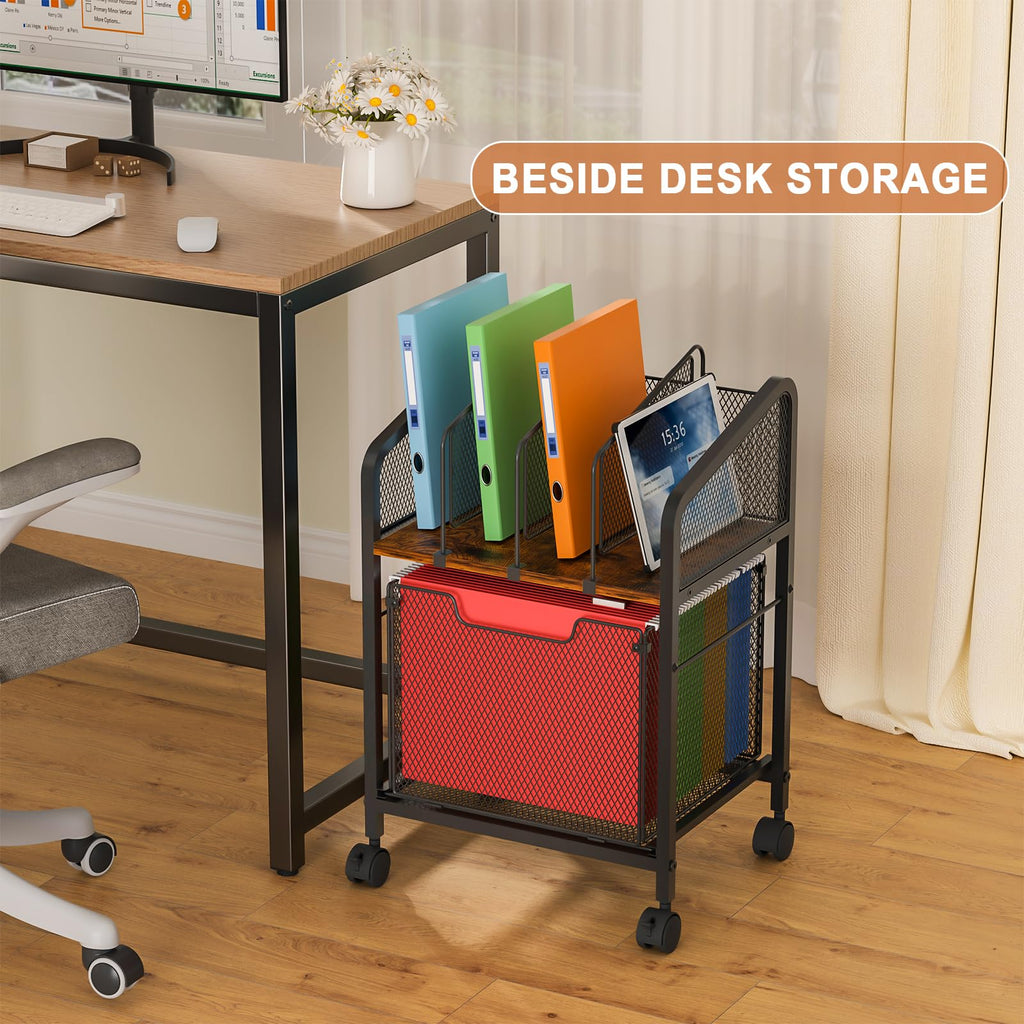 Rolling File Cabinet with Adjustable Dividers and Storage Drawer K6193