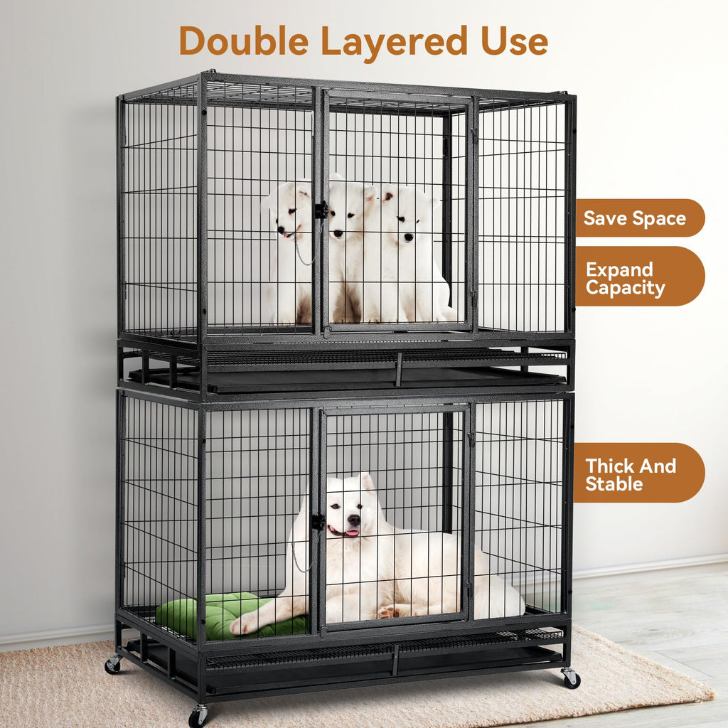 48 inch Wire Dog Crate with Lockable Wheels and Removable Tray A993