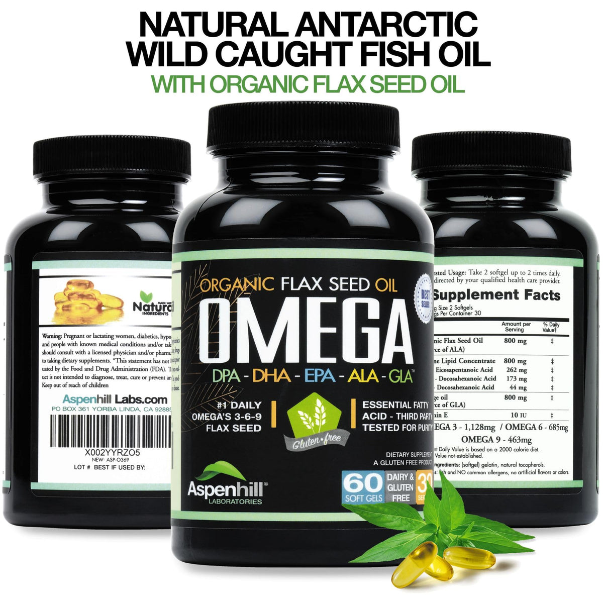 Wild Caught Omega 3 Fish Oil 2400 mg 60 SoftGels A5671