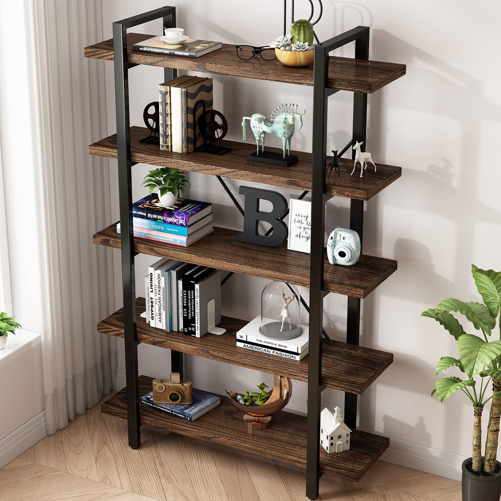 5-Tier Solid Wood and Metal Bookcase Z14254