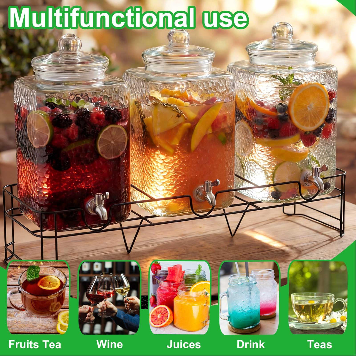 3 Pack 5 Gallon Glass Drink Dispensers with Stand I920956