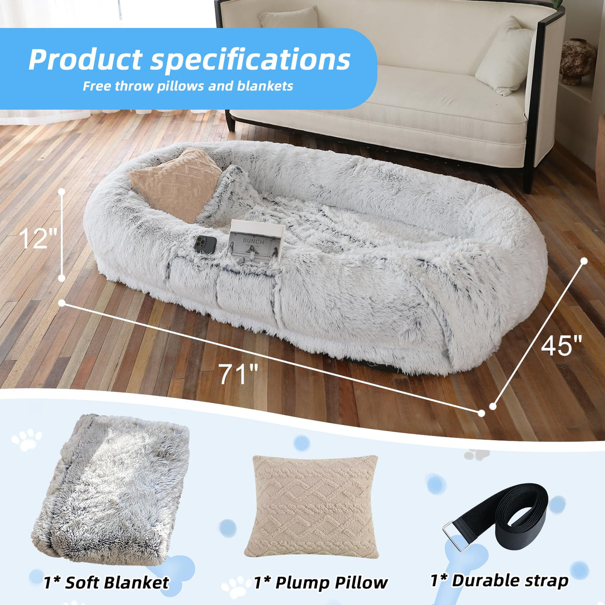 Grey Human Dog Bed Z8351