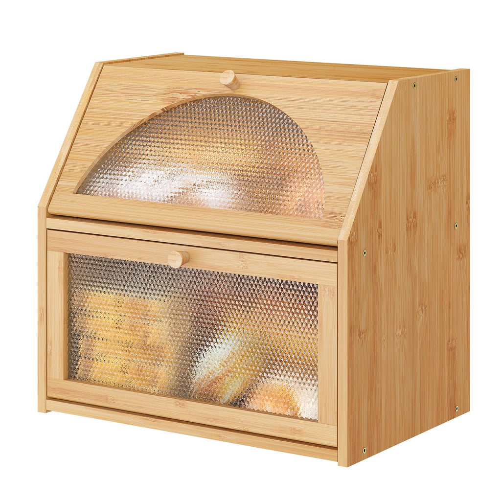 Extra Large Bamboo Wood Double Layer Bread Box Q543593