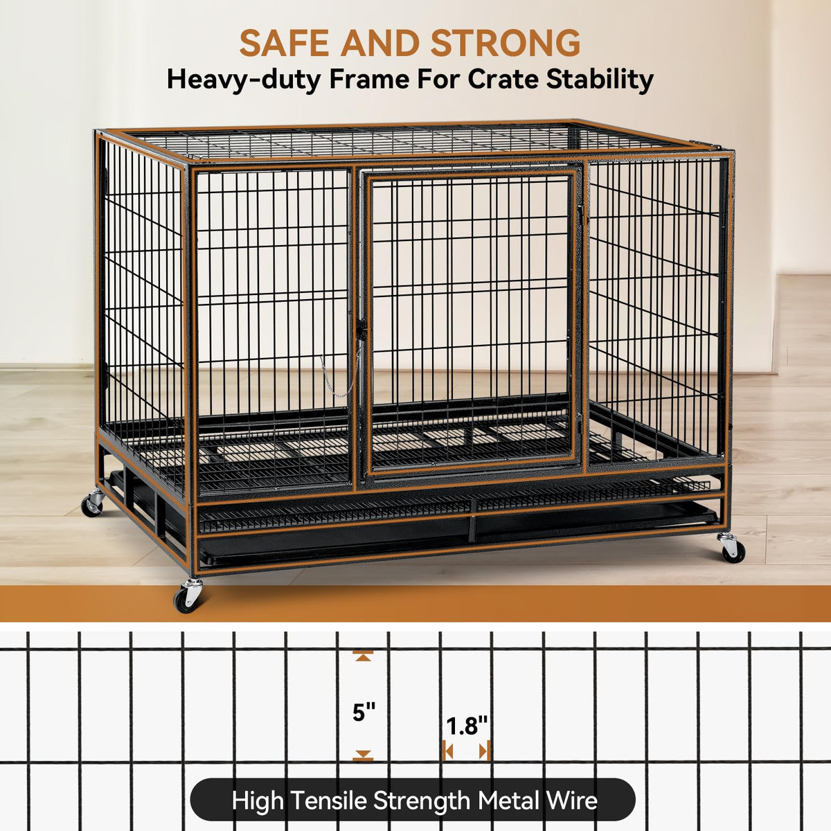 48 inch Wire Dog Crate with Lockable Wheels and Removable Tray A993