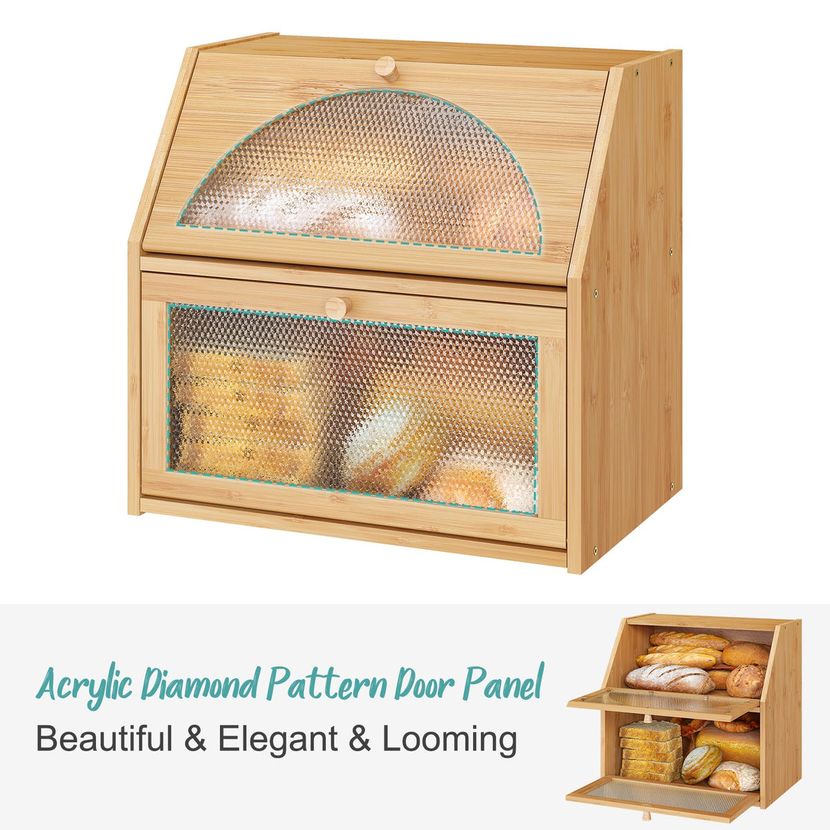 Extra Large Bamboo Wood Double Layer Bread Box Q543593