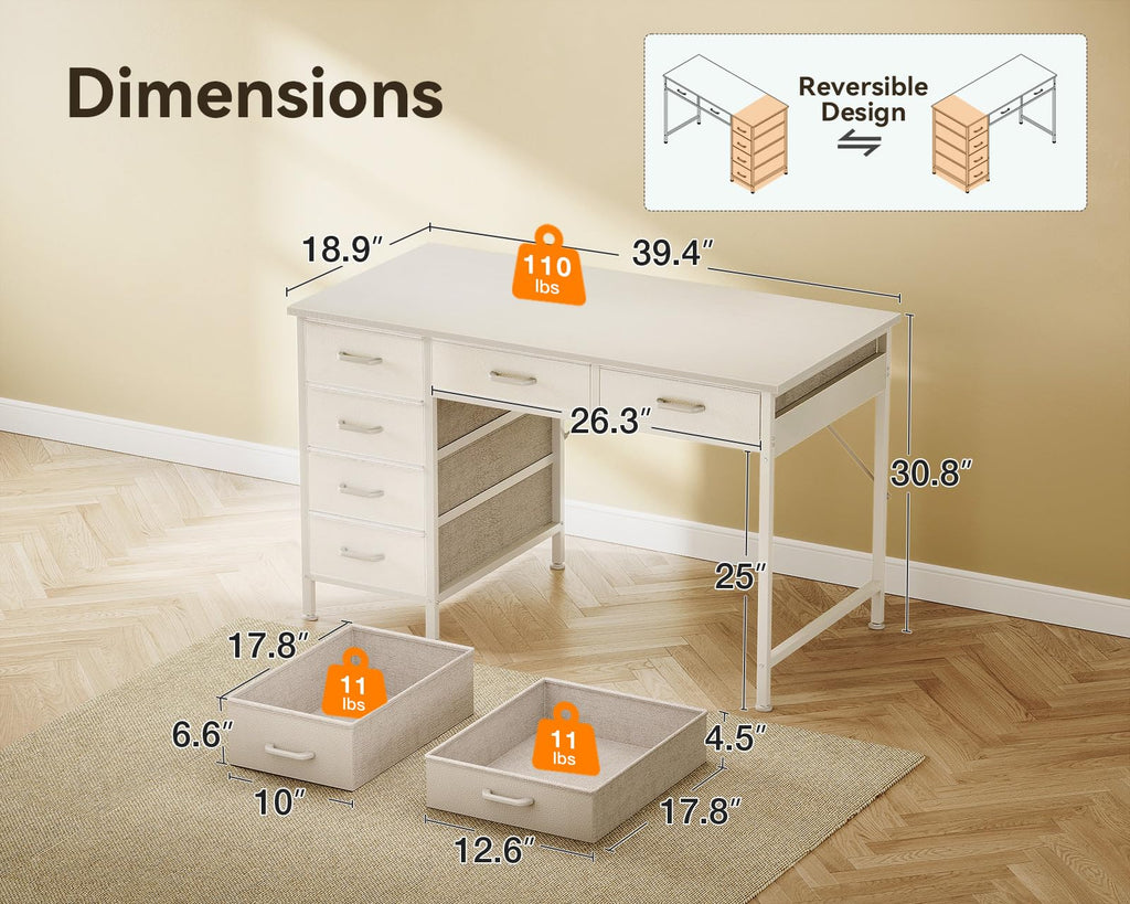 White Computer Desk with 6 Drawers F86320
