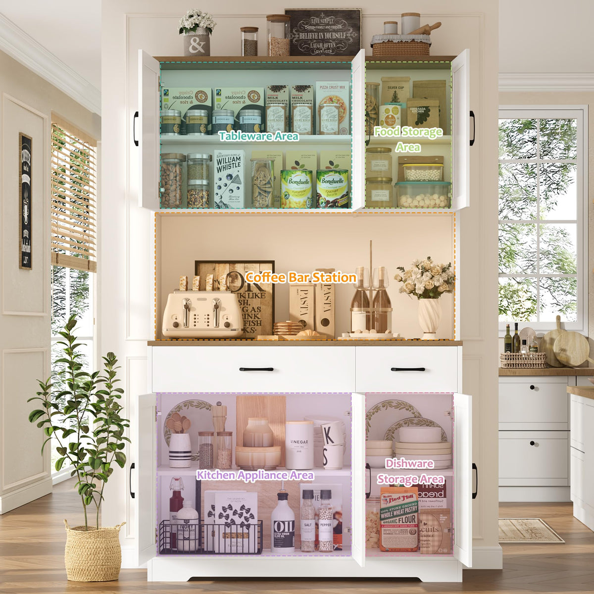 White Kitchen Pantry Storage Cabinet D7319