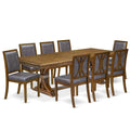 9 Piece Dining Table Set with 8 Light Beige Fabric Chairs Z923