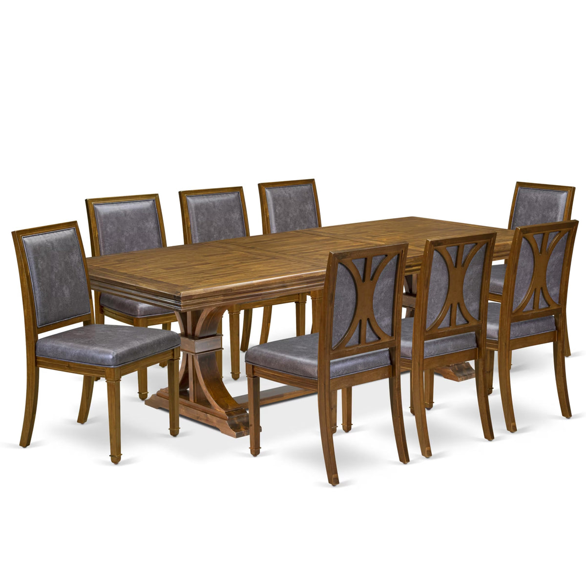 9 Piece Dining Table Set with 8 Light Beige Fabric Chairs Z923