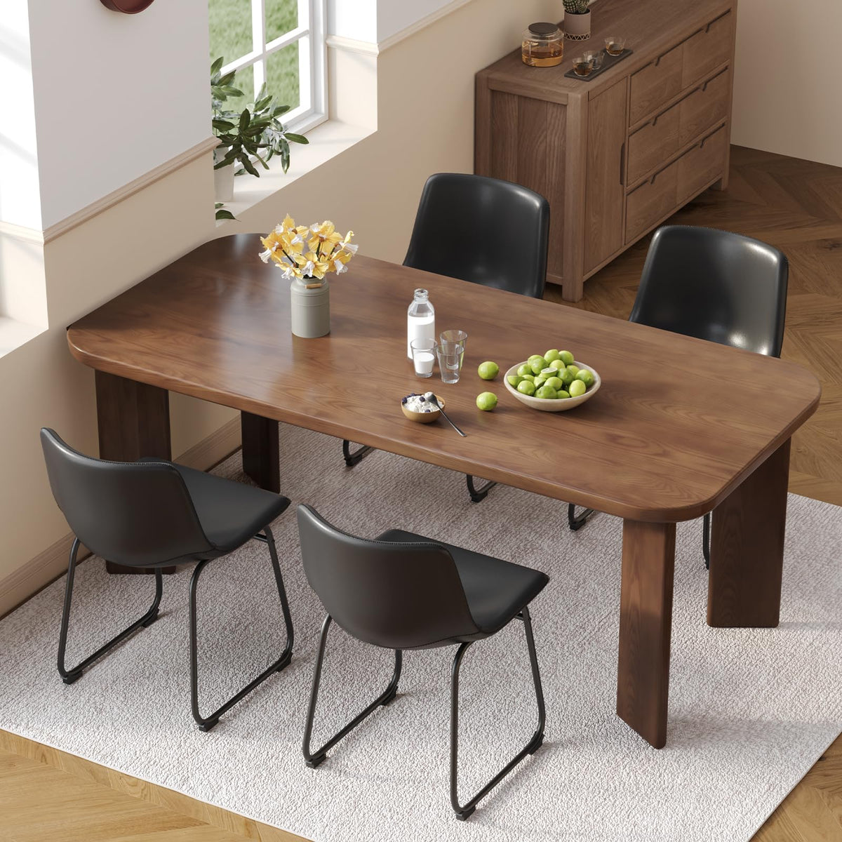 Black PU Leather Dining Chairs Set of 2 L638