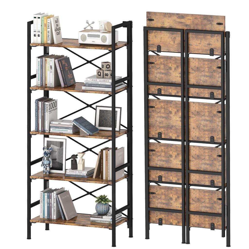 Folding 5 Tier Bookcase with X-Bracket Design X1272