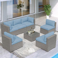 7 Piece Grey Wicker Rattan Patio Furniture Set with Glass Coffee Table B551