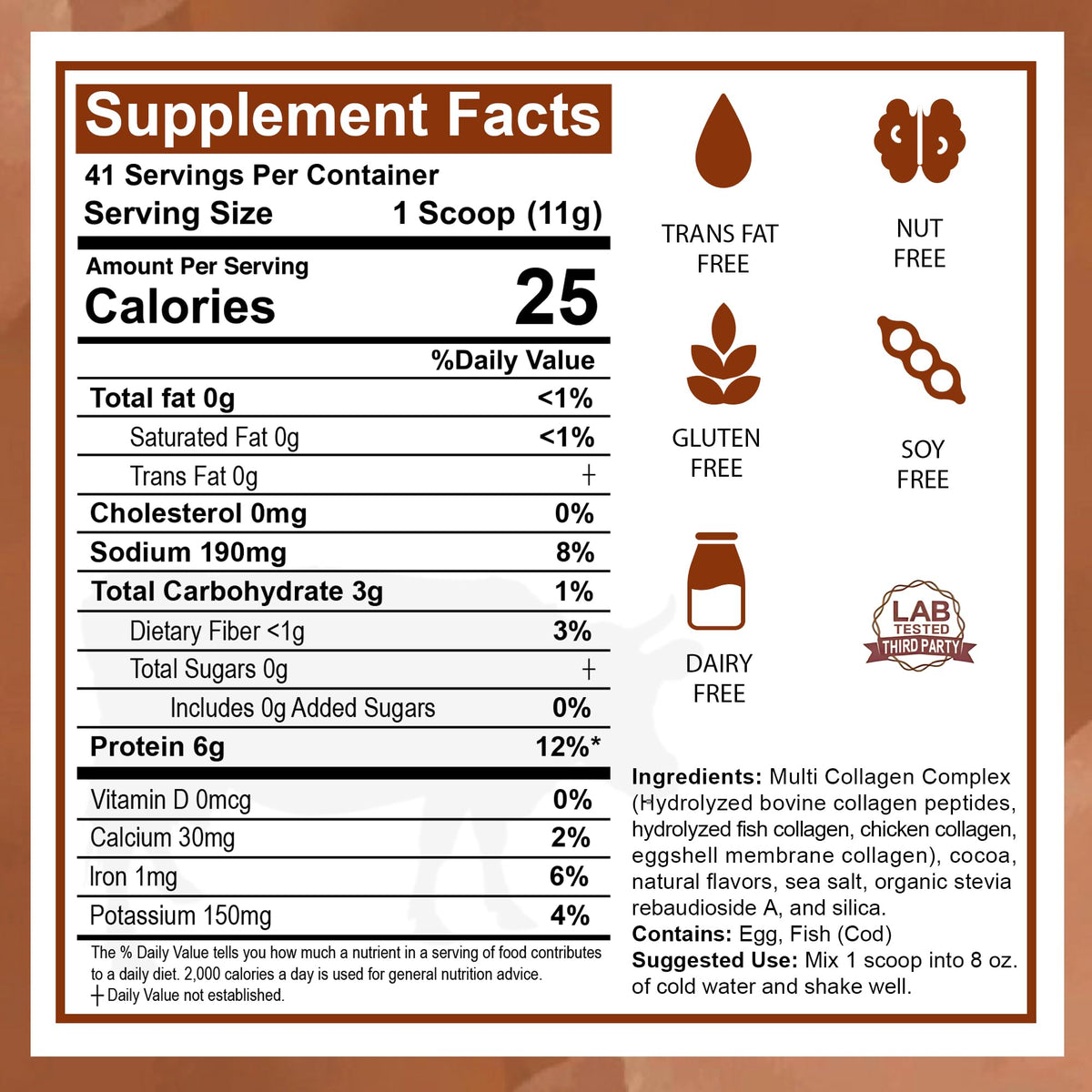 Multi Collagen Peptides Protein Powder, Chocolate, 1LB N67245