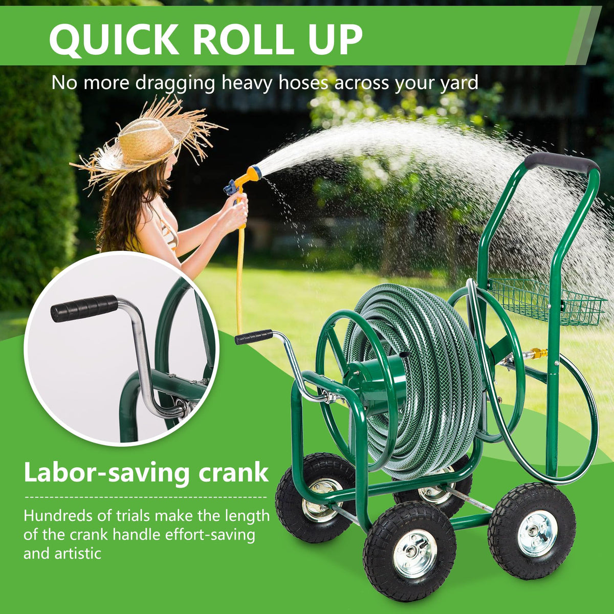 Garden Hose Reel Cart with 4 Wheels X79123