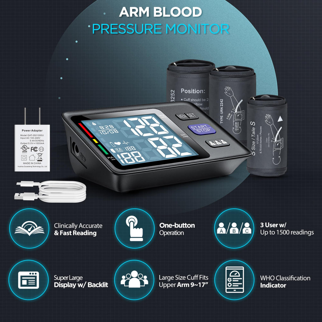 Automatic Upper Arm Blood Pressure Monitor, 3 Cuffs F9810
