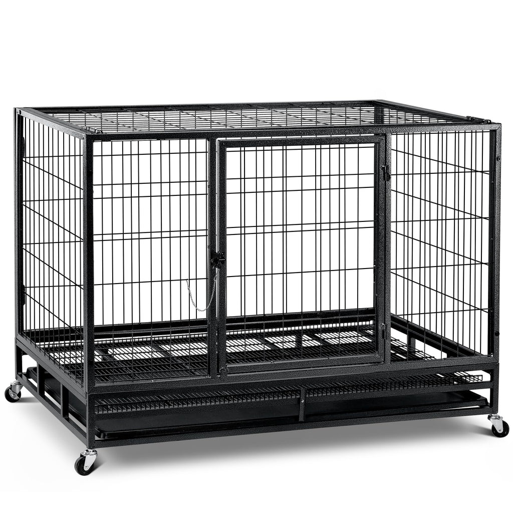 48 inch Wire Dog Crate with Lockable Wheels and Removable Tray A993
