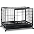48 inch Wire Dog Crate with Lockable Wheels and Removable Tray A993