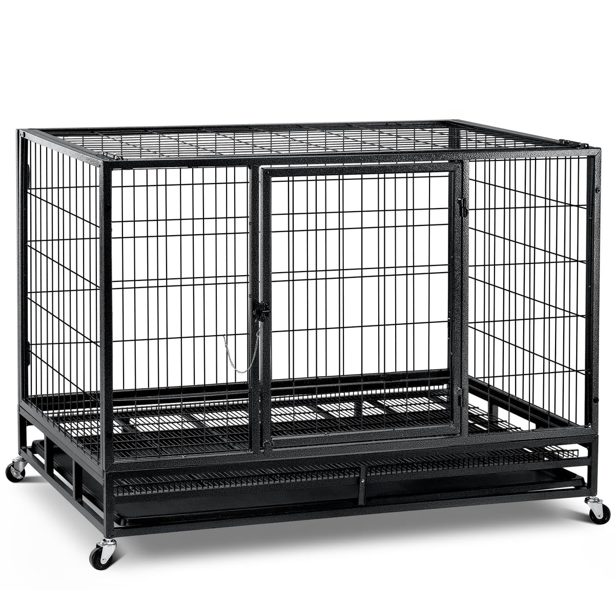 48 inch Wire Dog Crate with Lockable Wheels and Removable Tray A993