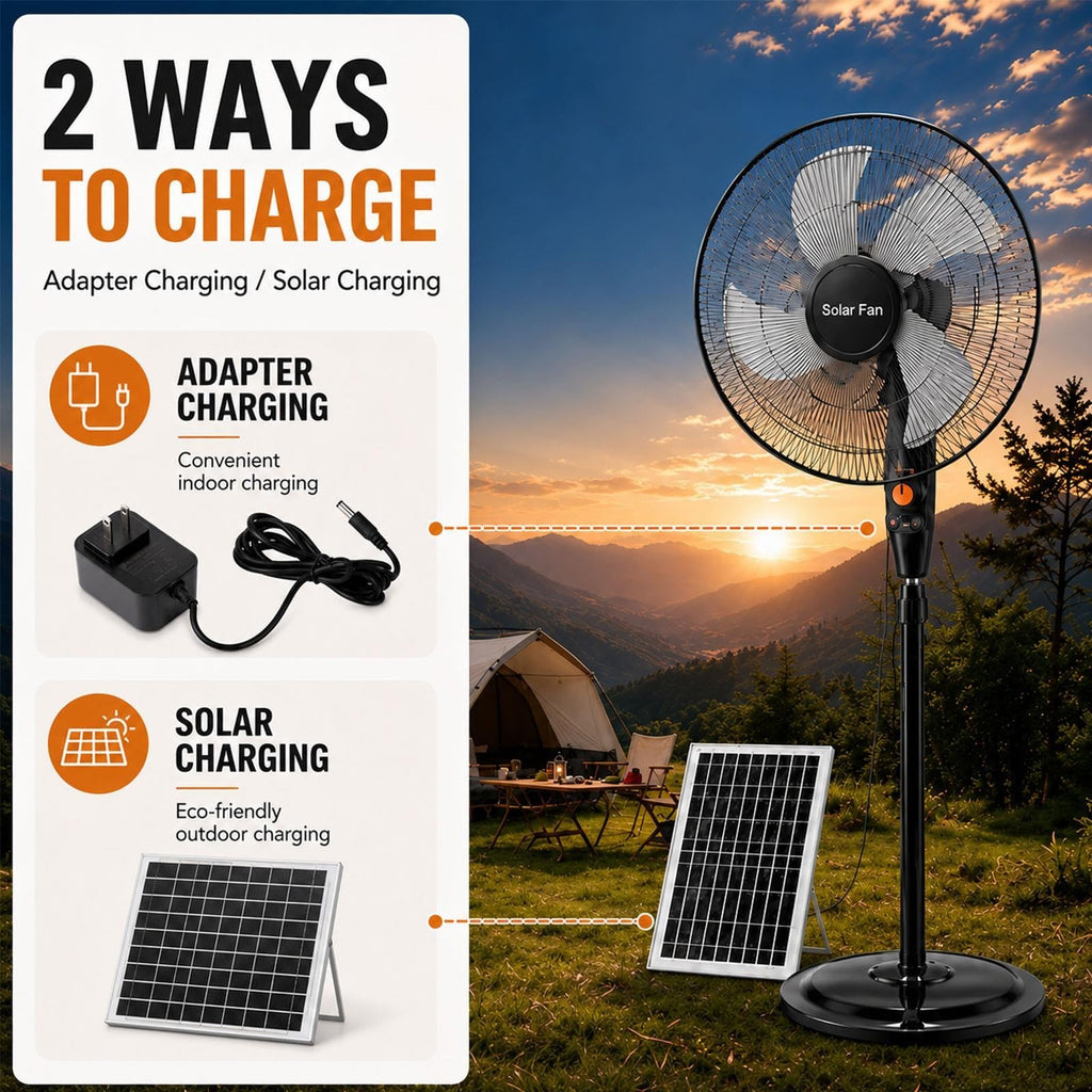 16 Inch Rechargeable Pedestal Fan with Solar Panel U324694