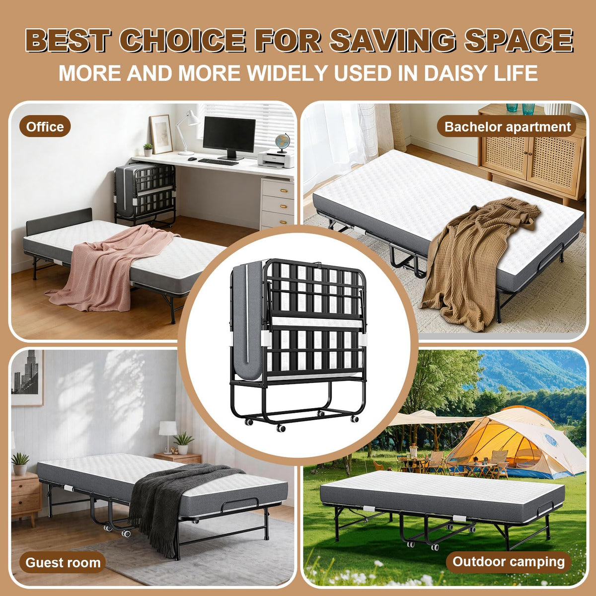 Folding Bed with Memory Mattress 75" x 38" Twin F14403