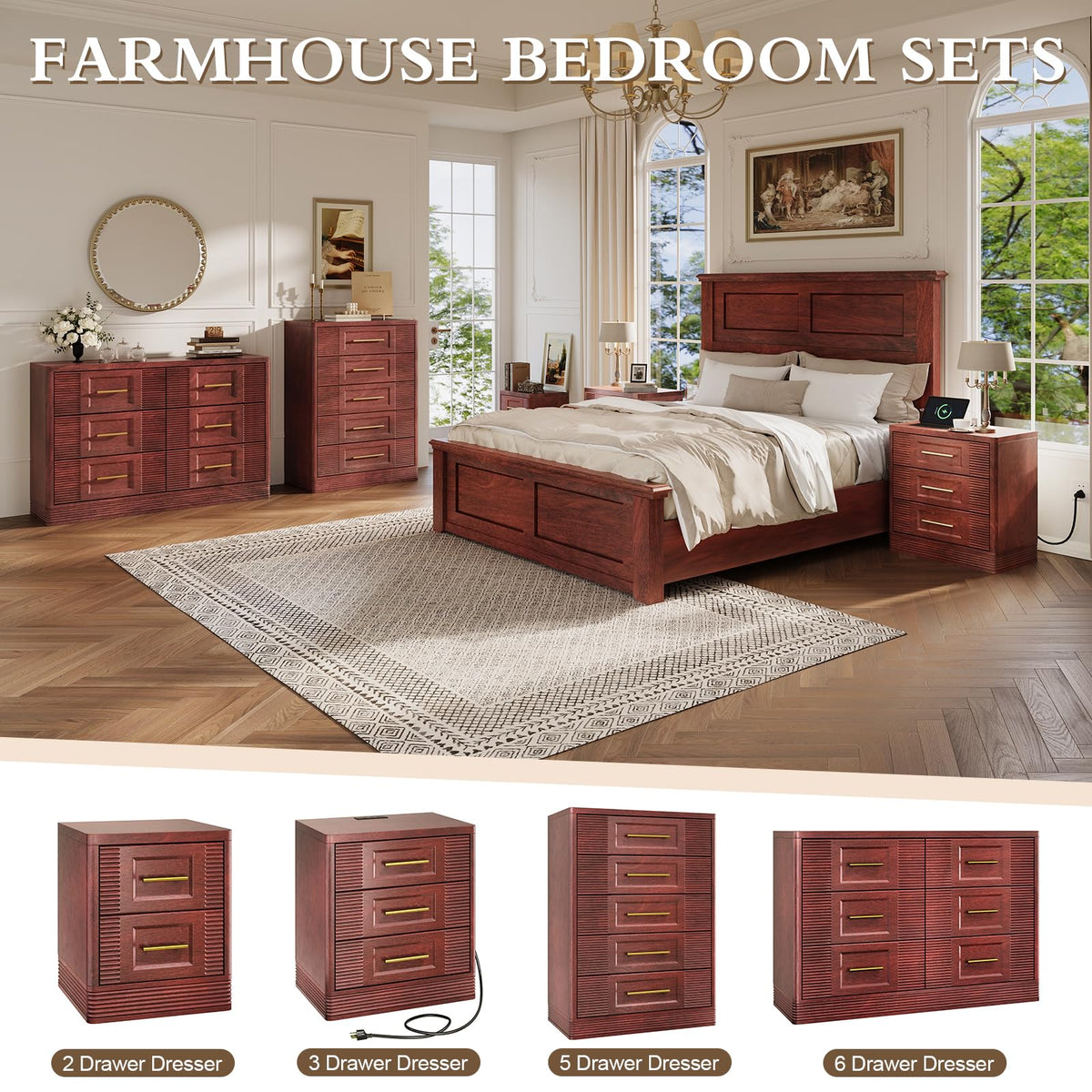 Walnut Nightstand with Charger Station D974