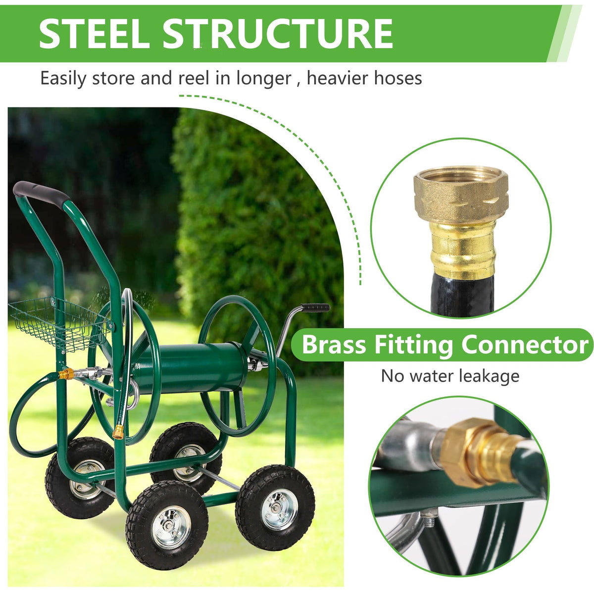 Garden Hose Reel Cart with 4 Wheels X79123