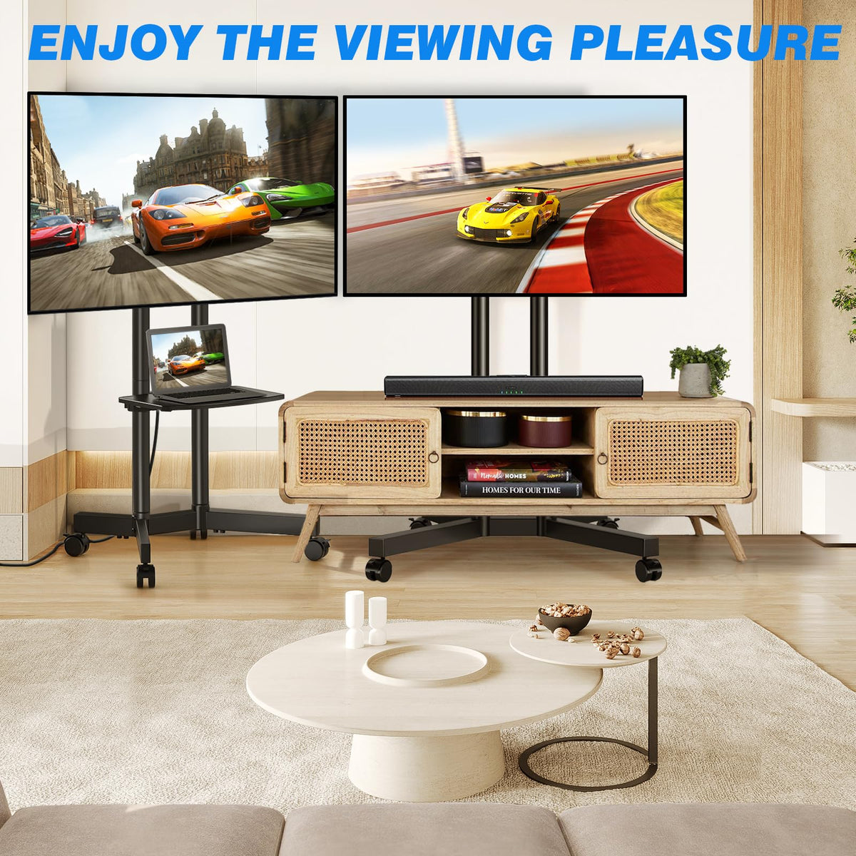 Mobile TV Cart Rolling TV Stand with Power Outlet for 32-75 Inch TVs B9830
