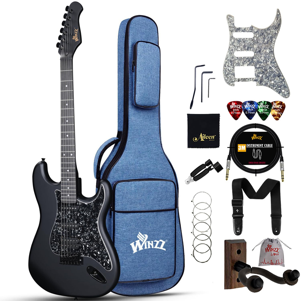 Full Size HSS Electric Guitar with 12 Accessories J2230