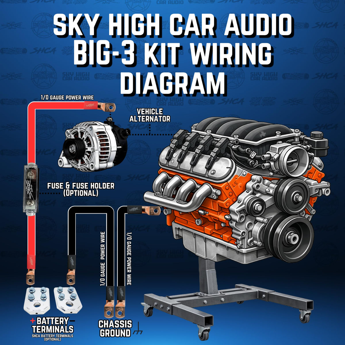 Oversized 1/0 Gauge AWG Electrical Wiring Kit V7173