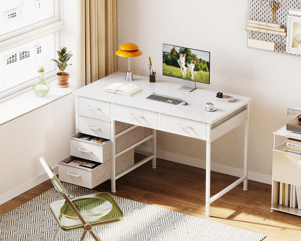 White Computer Desk with 6 Drawers F86320