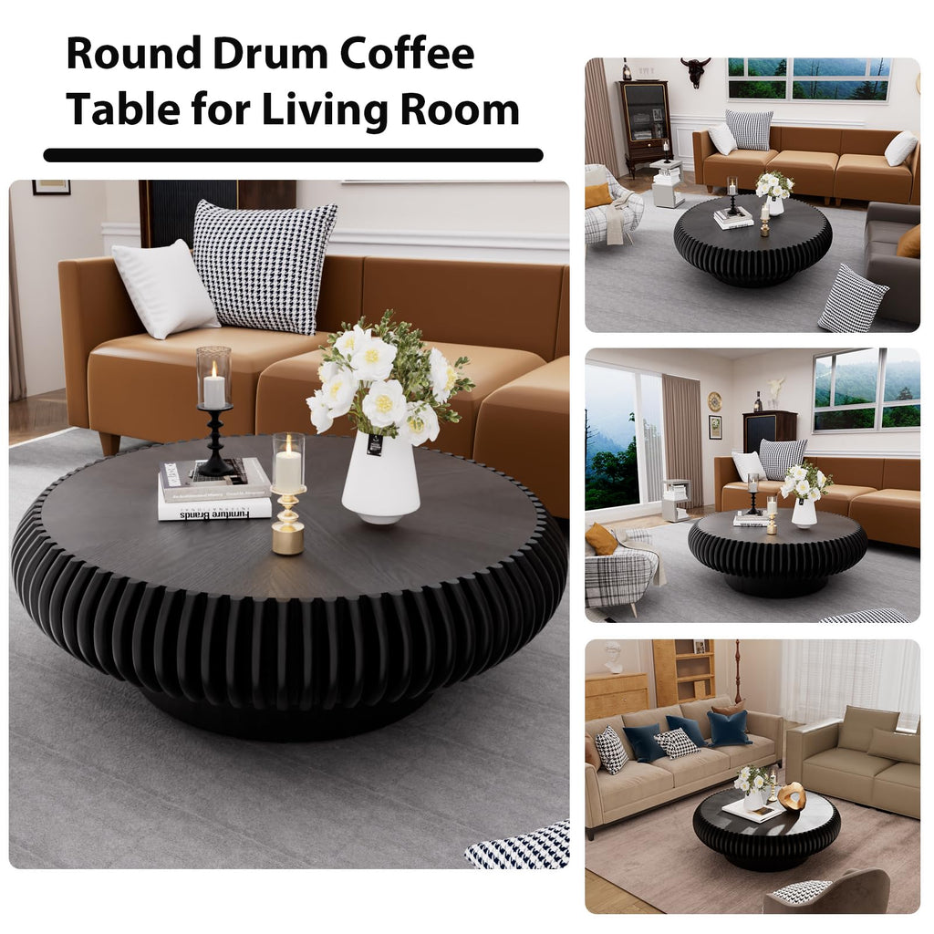 Black Round Fluted Drum Coffee Table O937748