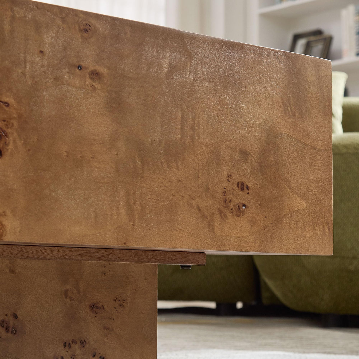 43" Walnut Burl Wood Veneer MDF Coffee Table with Pedestal P1849