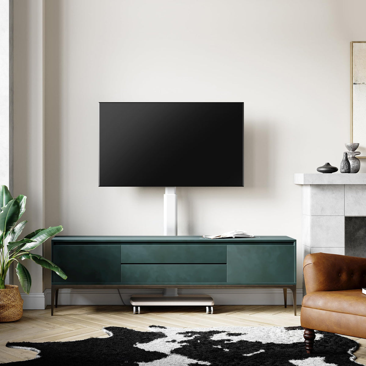 White Rolling TV Stand for 32-75 Inch TVs J73203