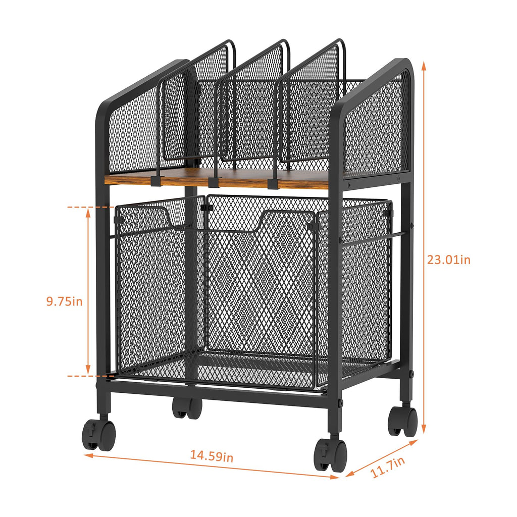 Rolling File Cabinet with Adjustable Dividers and Storage Drawer K6193