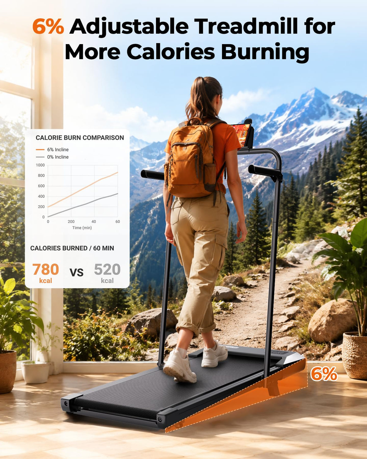 Walking Pad with 6% Incline, 3 in 1 Portable Treadmill, 2.5 HP, 300 Lbs Capacity X557907